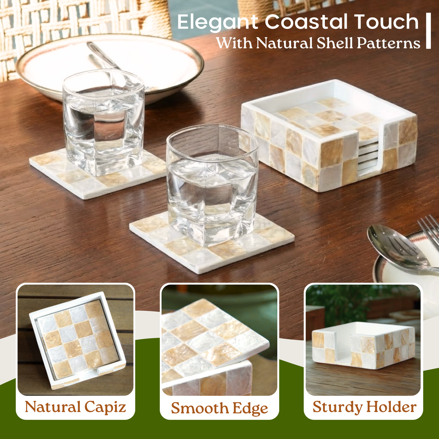 Capiz Square Coasters (Ivory)
