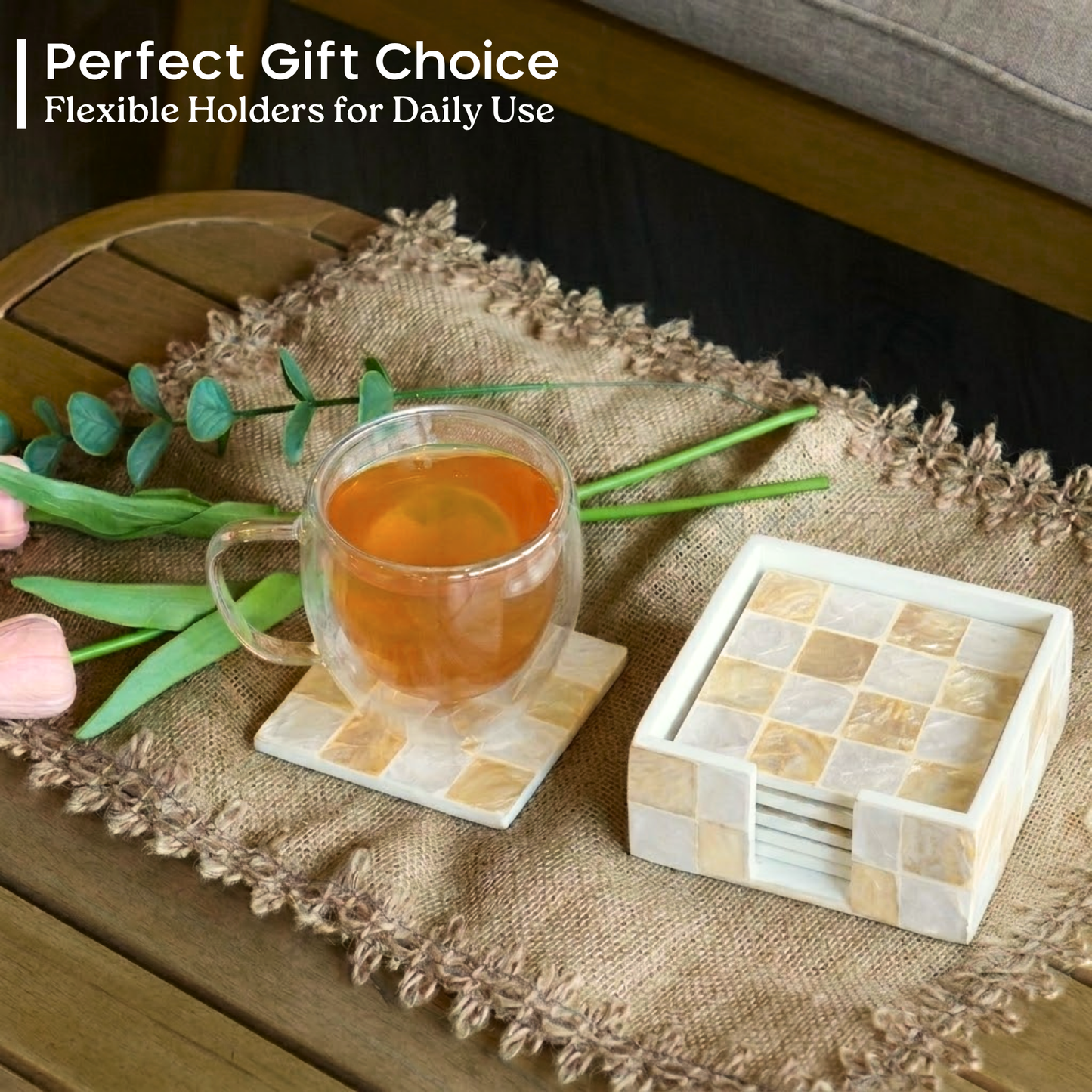Capiz Square Coasters (Ivory)