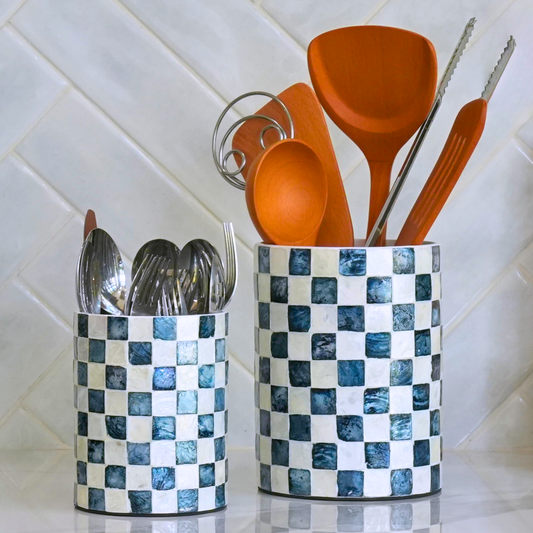 Capiz Utensil Holder (Navy Blue)