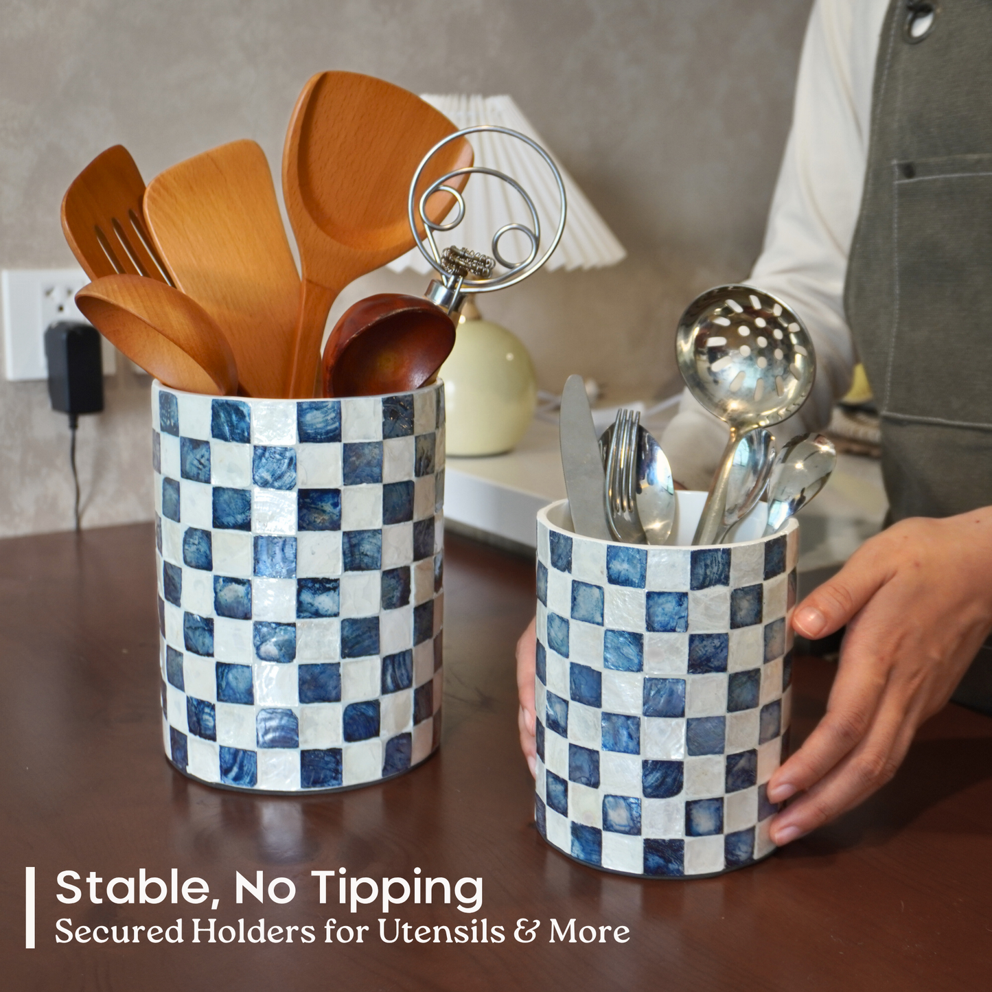 Capiz Utensil Holder (Navy Blue)