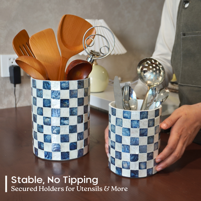 Capiz Utensil Holder (Navy Blue)