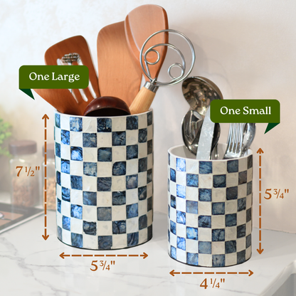 Capiz Utensil Holder (Navy Blue)