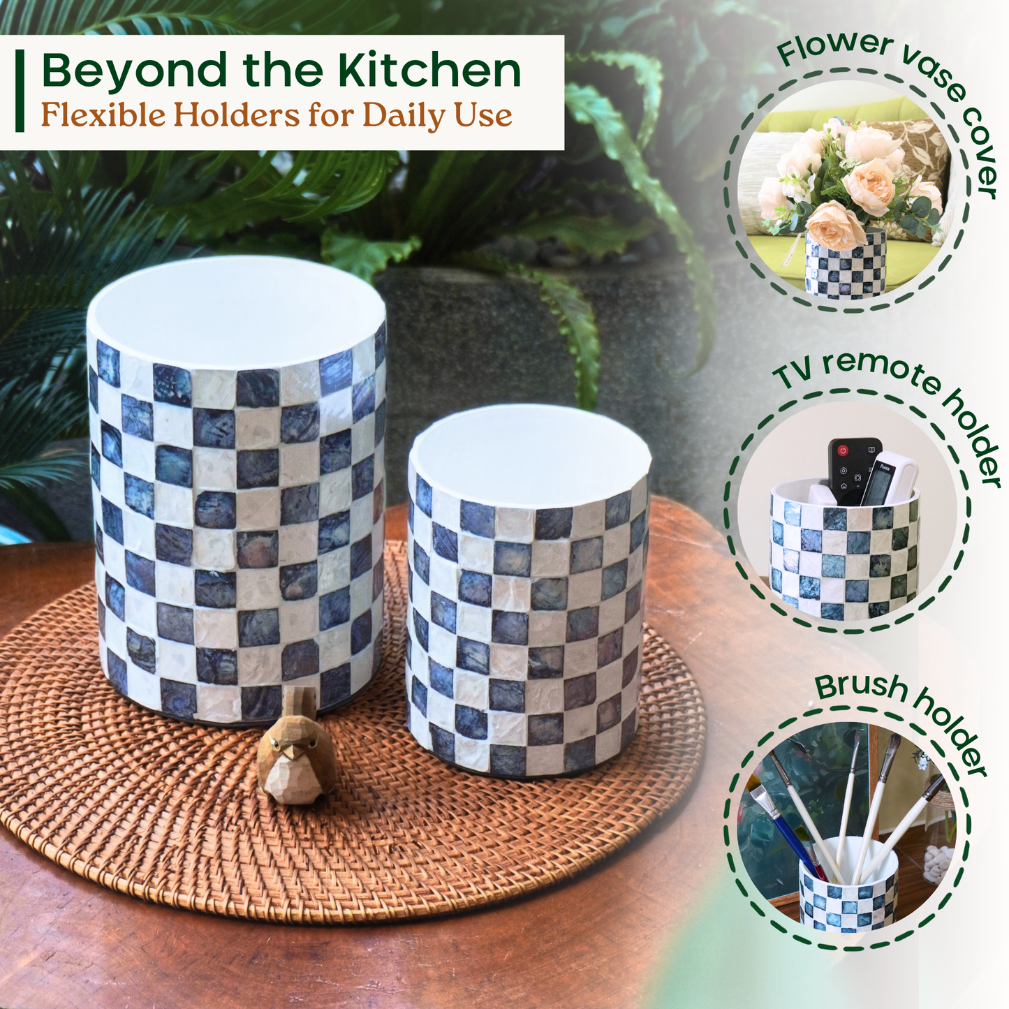 Capiz Utensil Holder (Navy Blue)