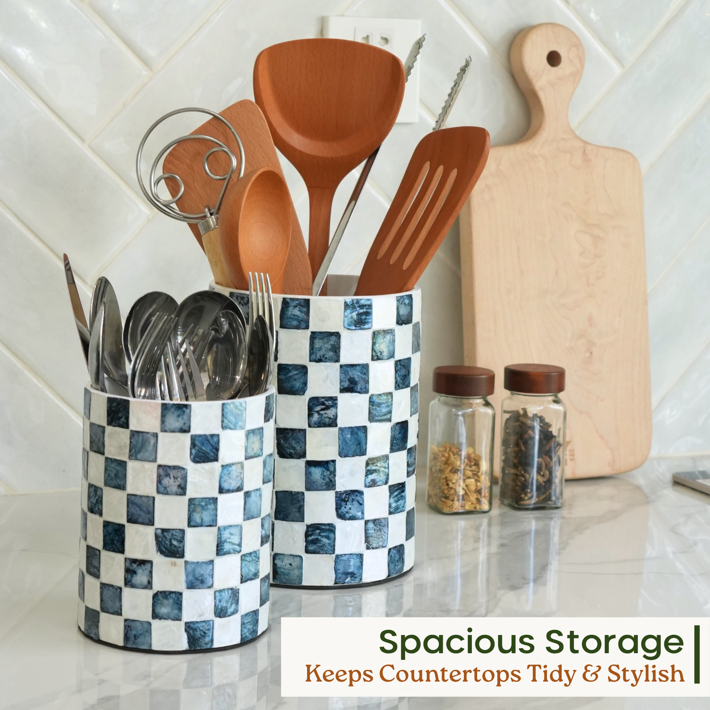 Capiz Utensil Holder (Navy Blue)