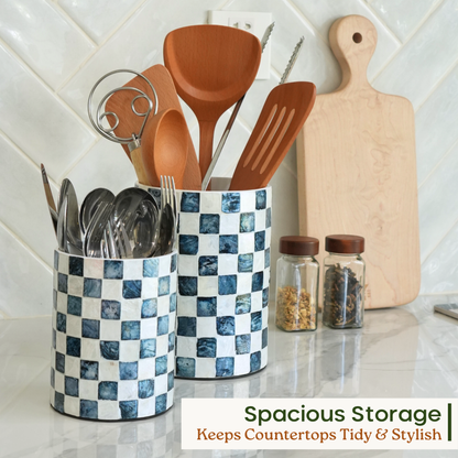 Capiz Utensil Holder (Navy Blue)