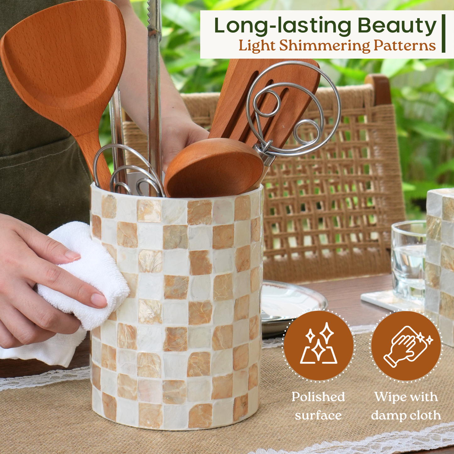 Capiz Utensil Holder (Ivory)
