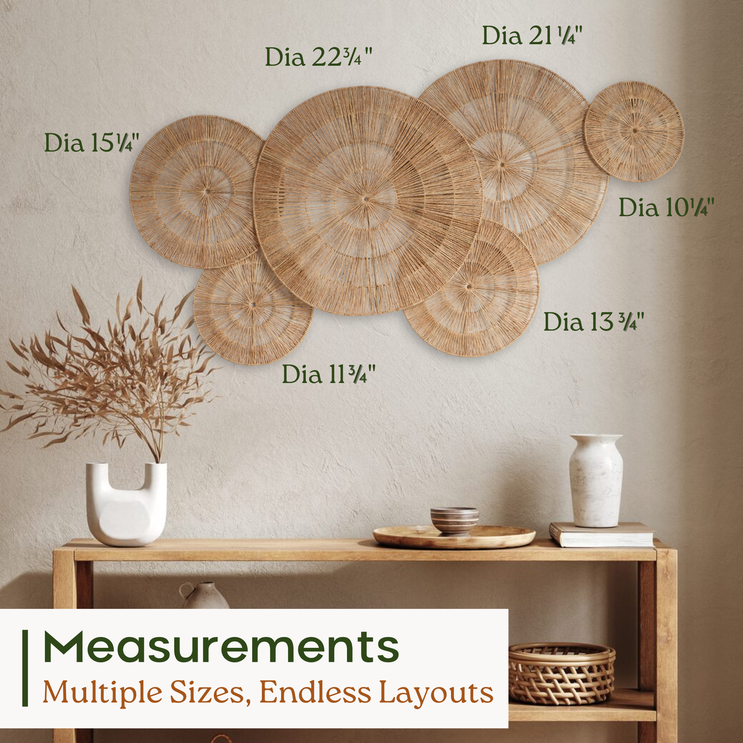 Set of 6 Jute Wall Decor Baskets