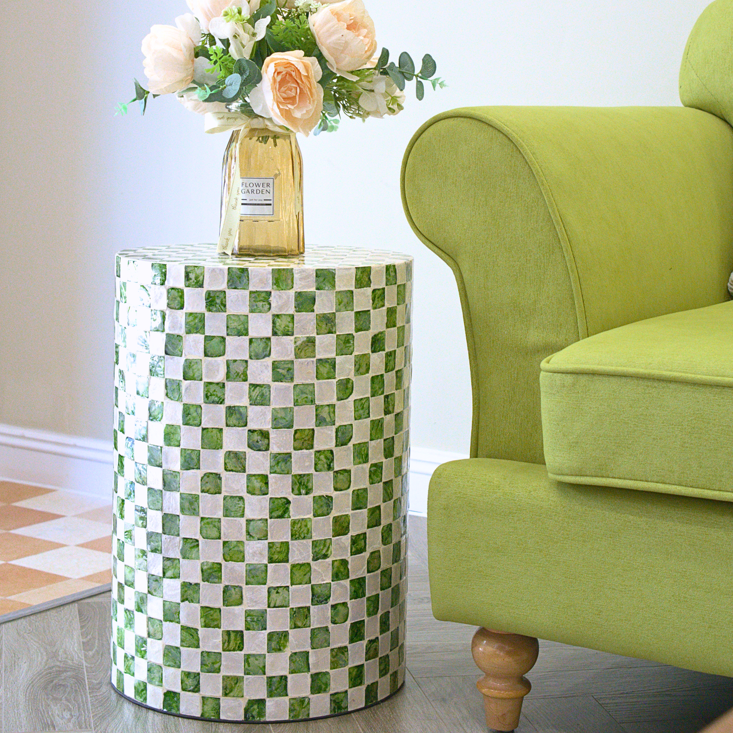 Cylindrical Capiz Side Table - Navy Blue