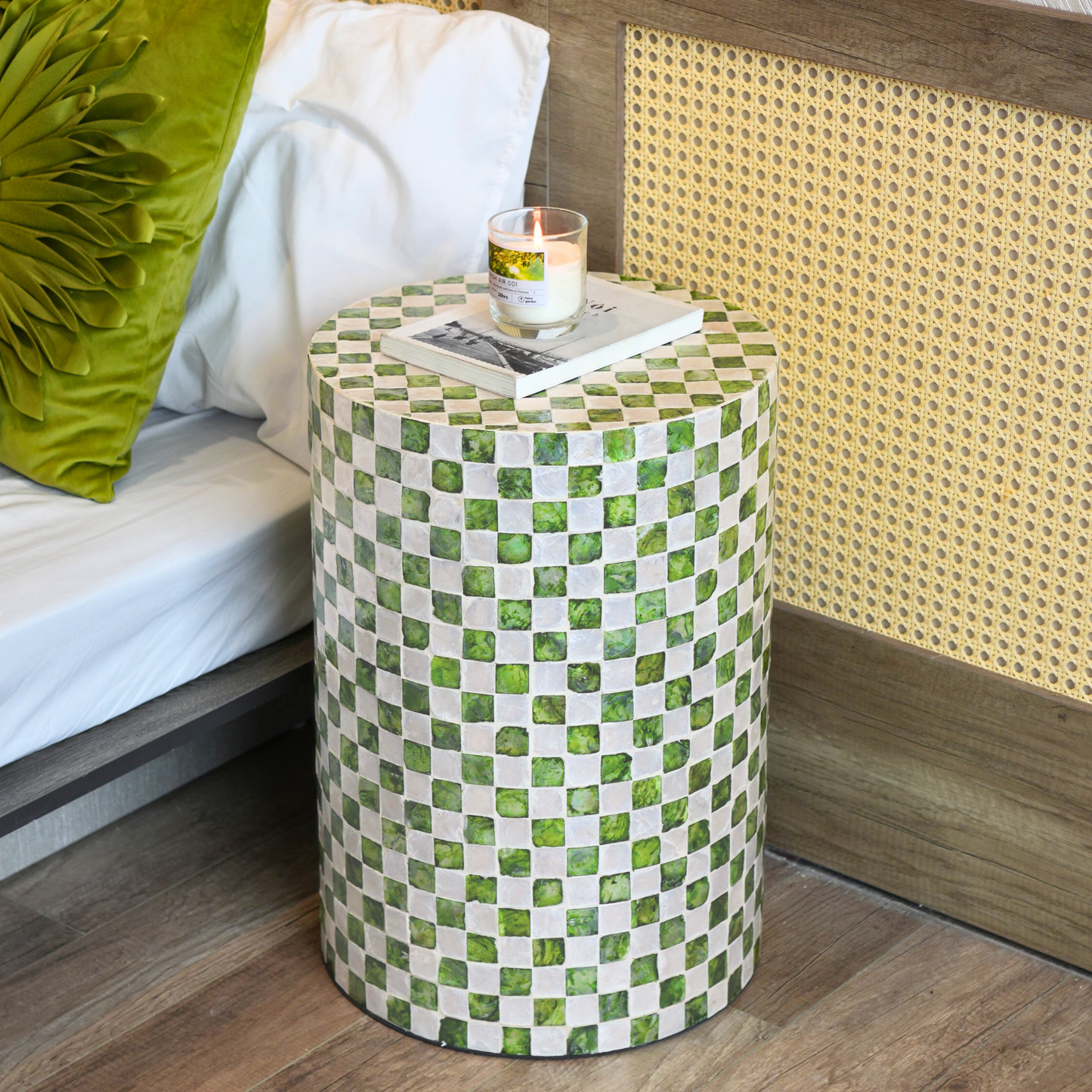 Cylindrical Capiz Shell Side Table - Pistachio Green