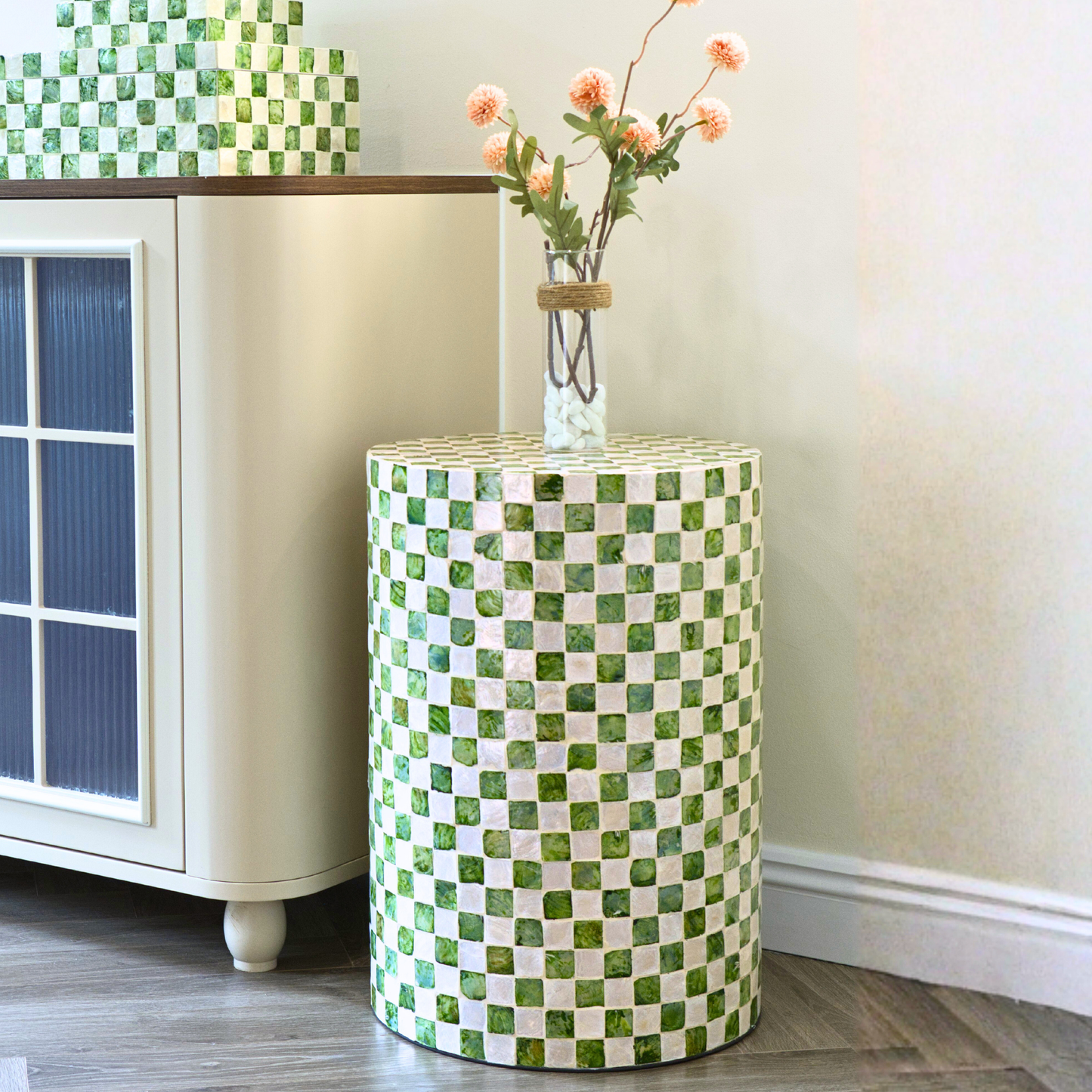Cylindrical Capiz Shell Side Table - Pistachio Green