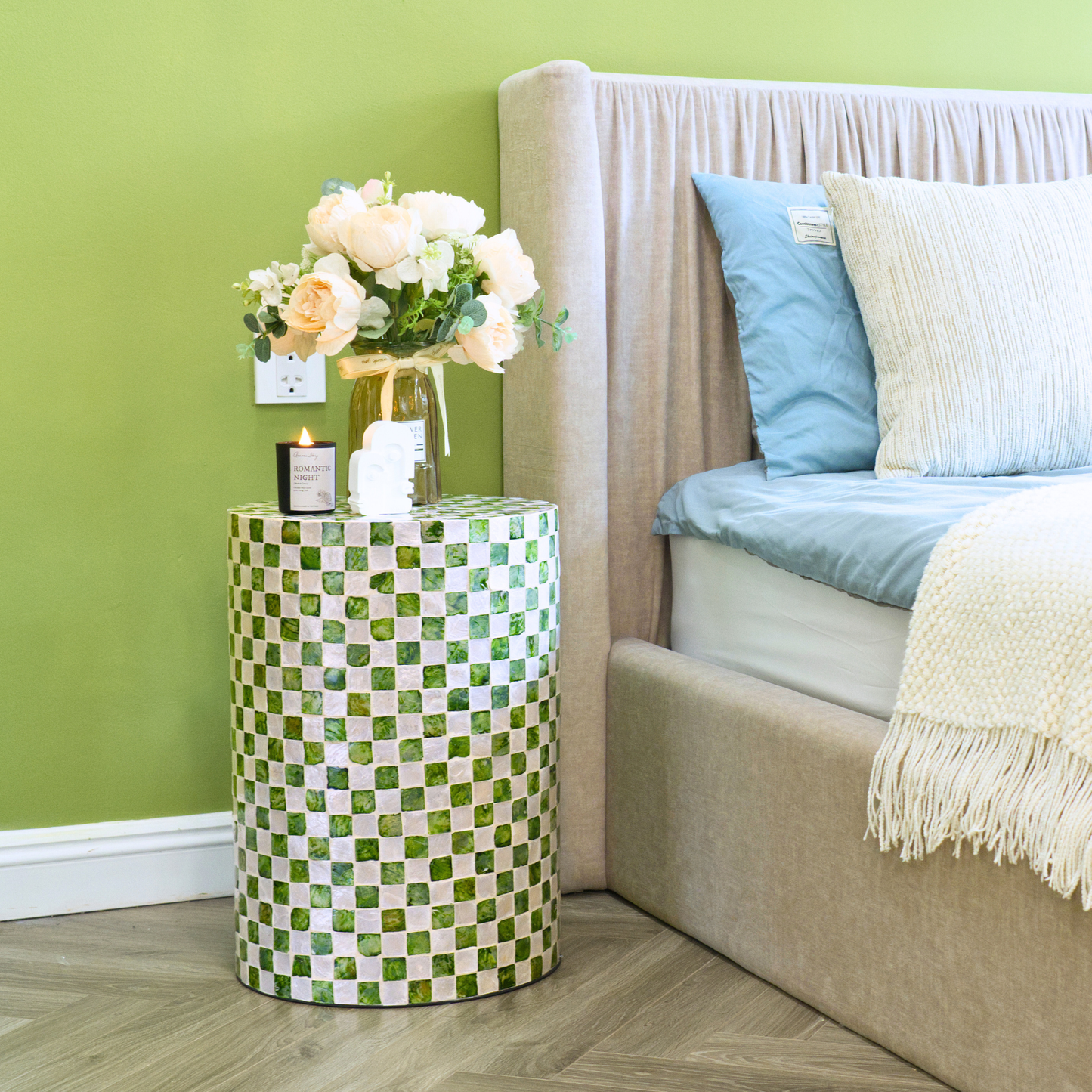 Cylindrical Capiz Shell Side Table - Pistachio Green