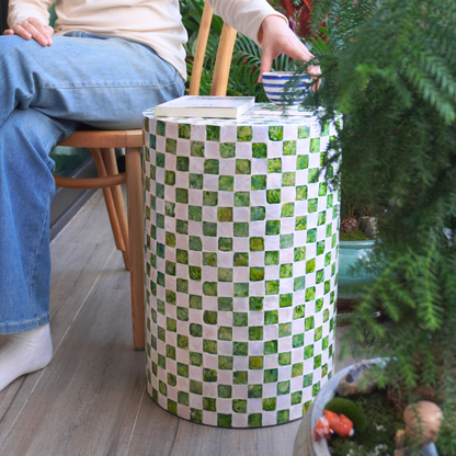 Cylindrical Capiz Shell Side Table - Pistachio Green