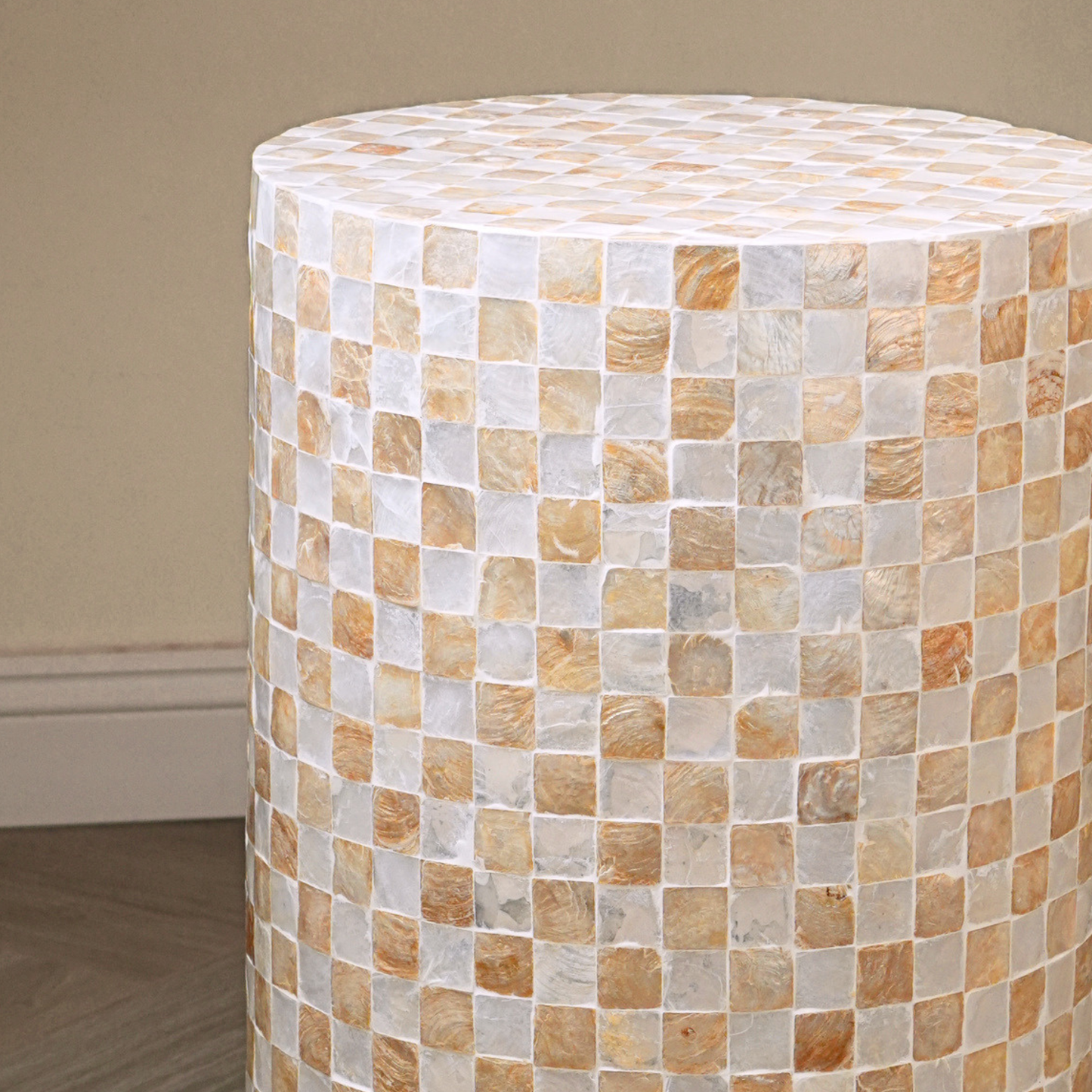 Cylindrical Capiz Shell Side Table - Ivory