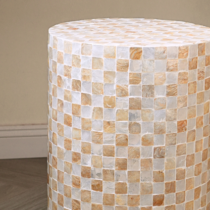 Cylindrical Capiz Shell Side Table - Ivory
