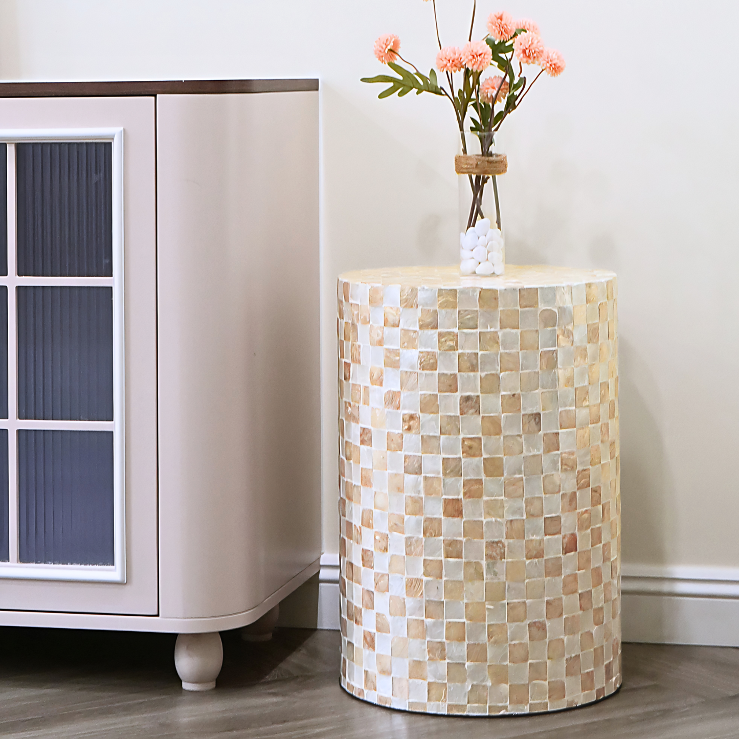 Cylindrical Capiz Shell Side Table - Pistachio Green