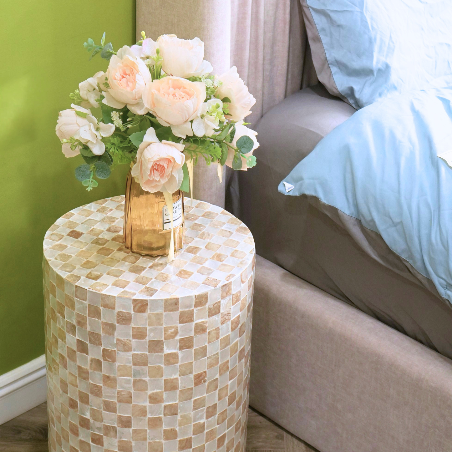 Cylindrical Capiz Shell Side Table - Ivory