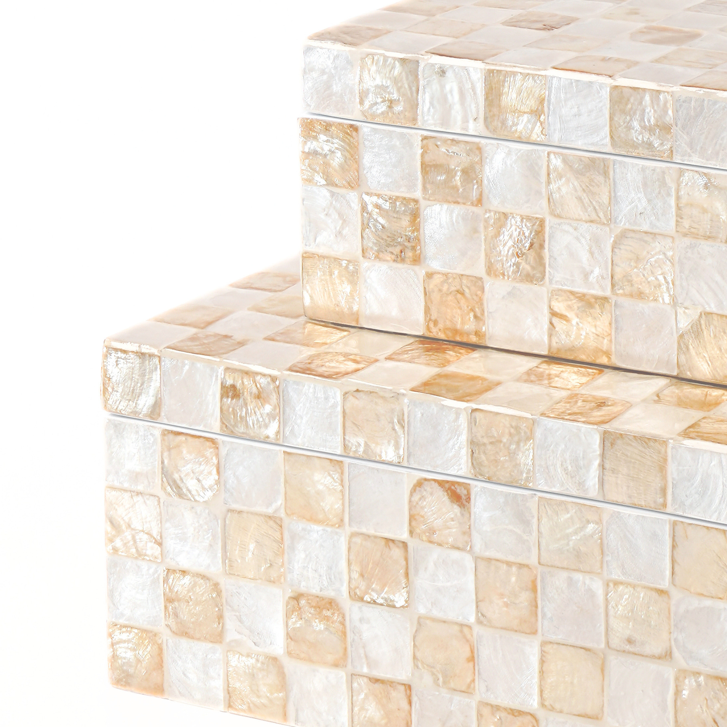 Set of 2 Rectangular Checkered Capiz Shell Storage Boxes Ivory