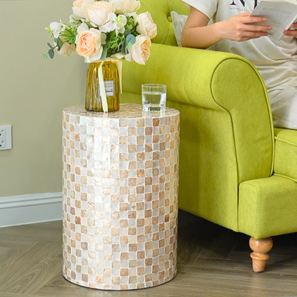 Cylindrical Capiz Shell Side Table - Ivory