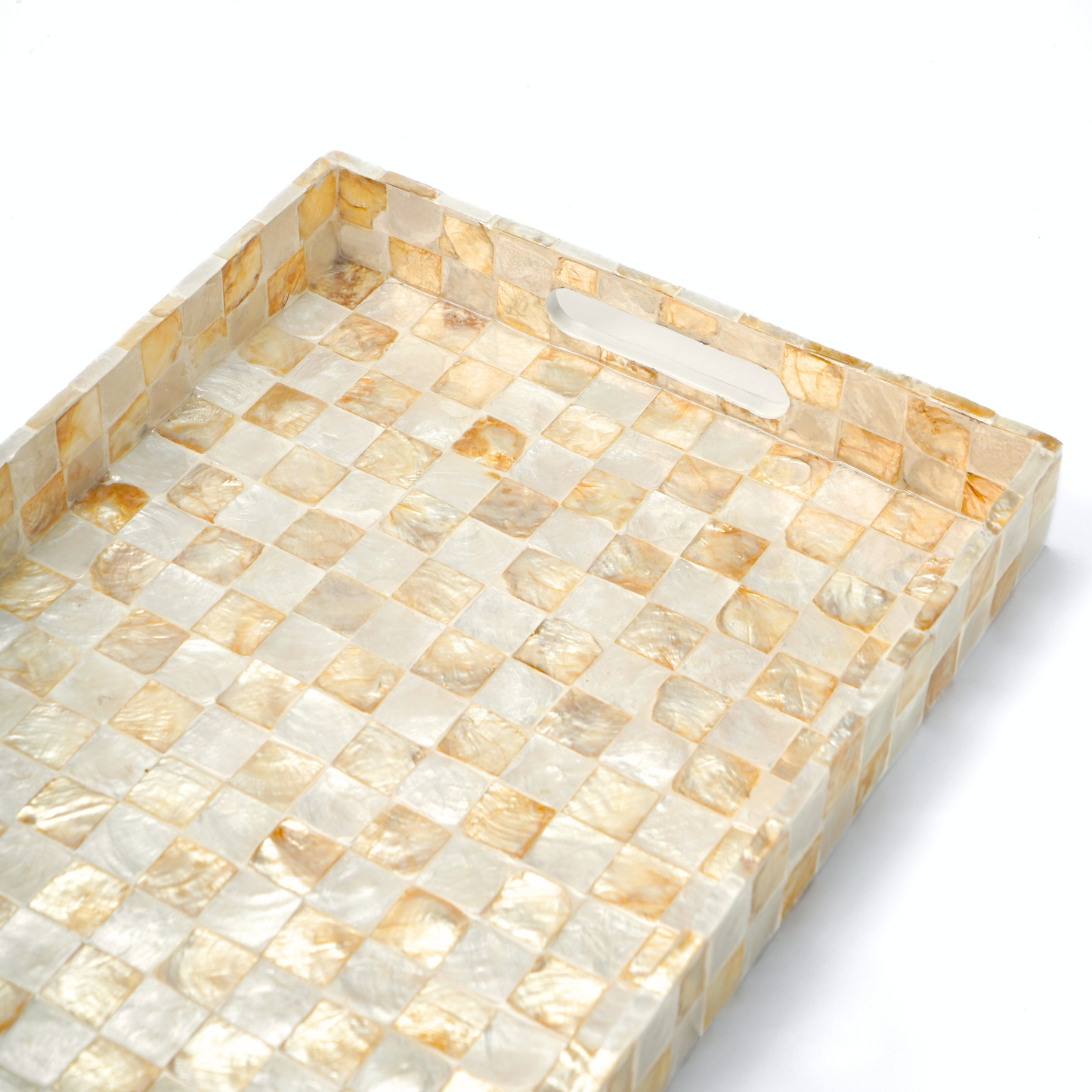 Capiz Shell Rectangular Serving Tray Ivory Checkered
