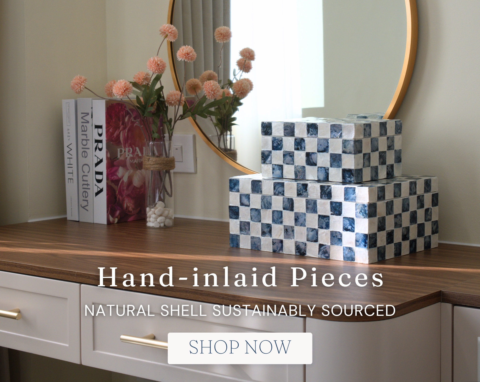 capiz checkered decorative boxesset of 2 for vanity