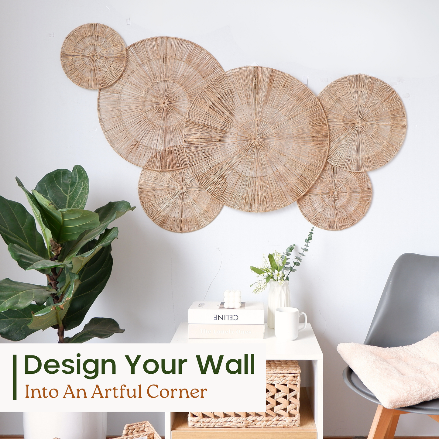 Set of 6 Jute Wall Decor Baskets