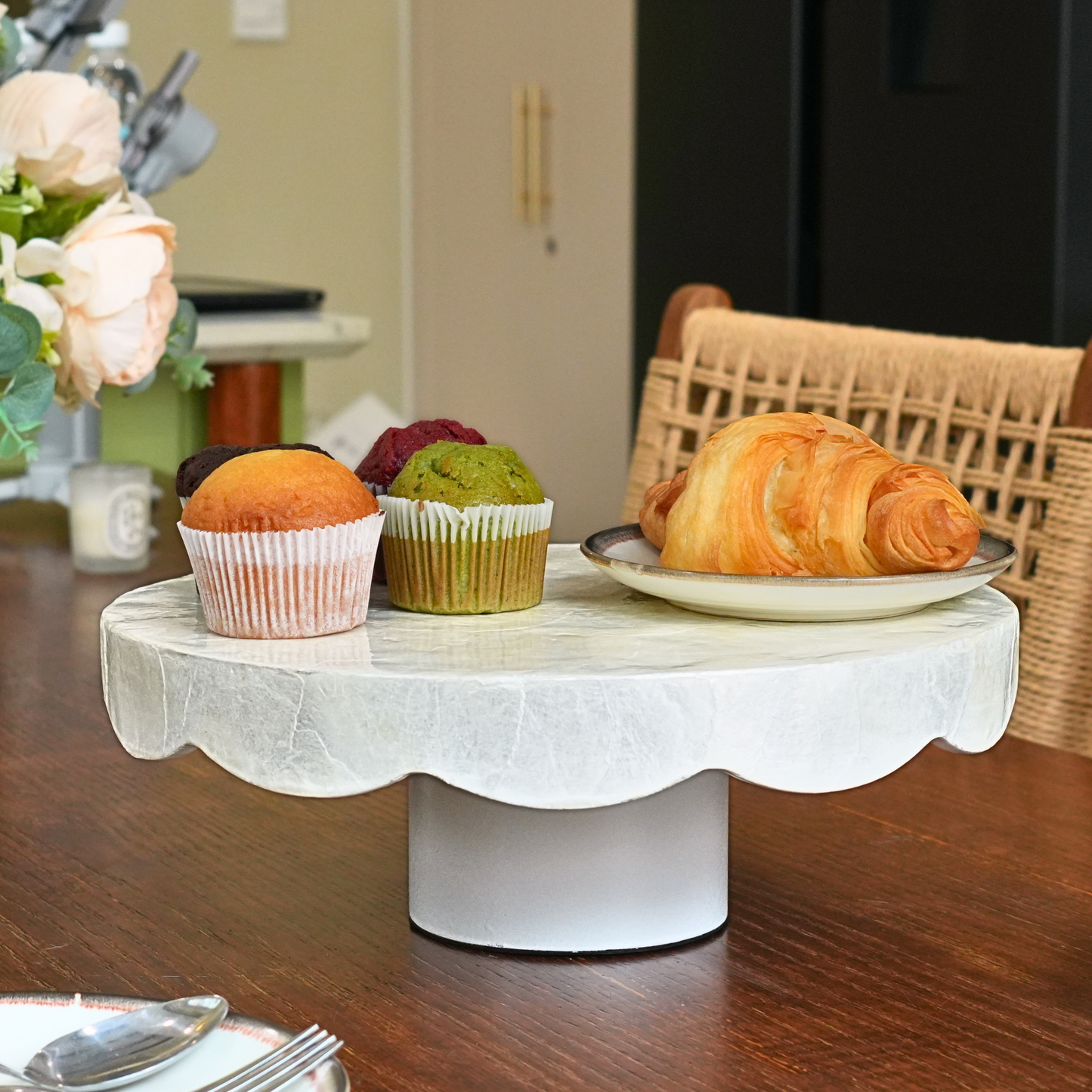 Round Whole Shell Capiz Cake Stand - Off-White