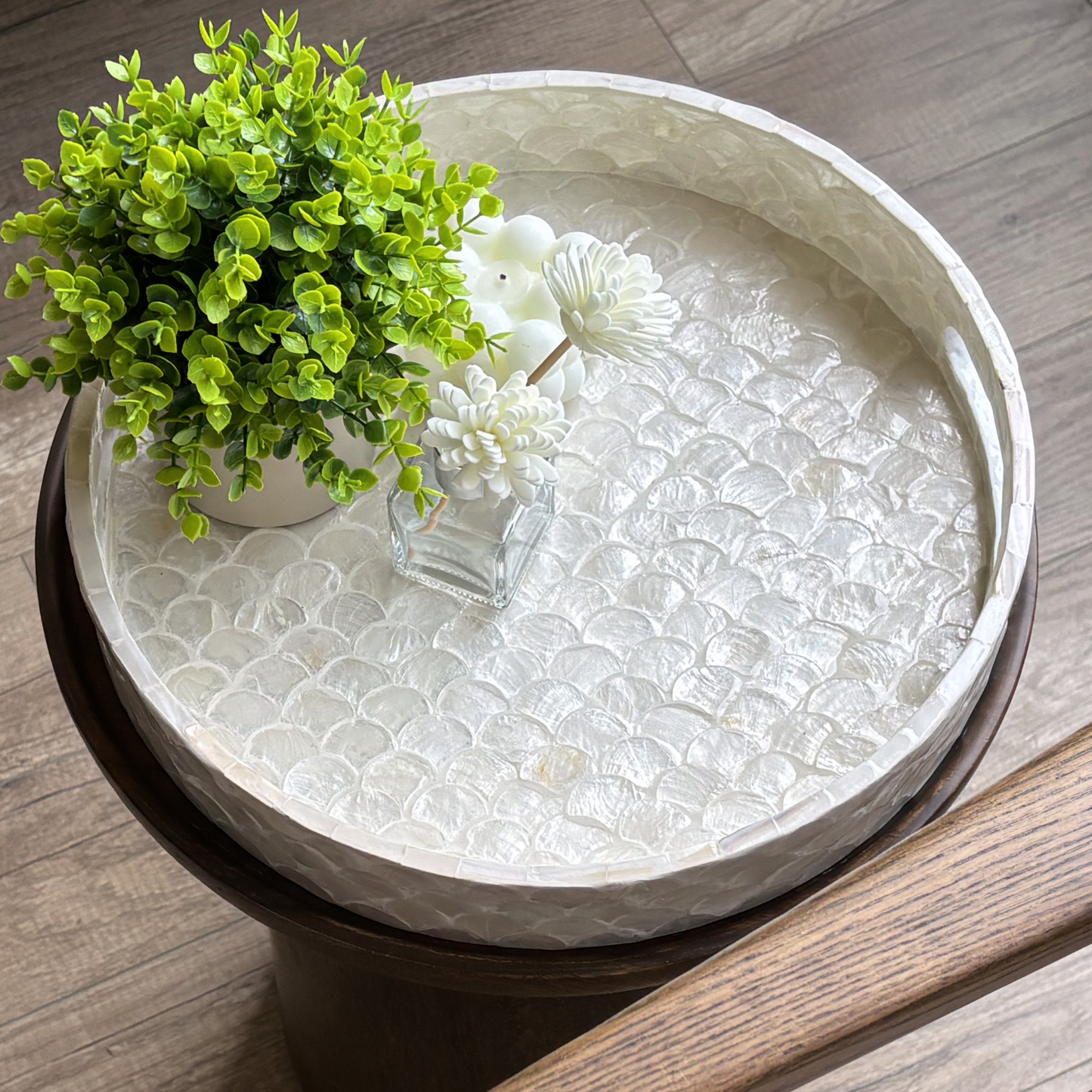 Round Capiz Shell Tray with Handles