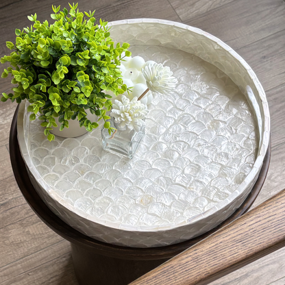 Round Capiz Shell Tray with Handles