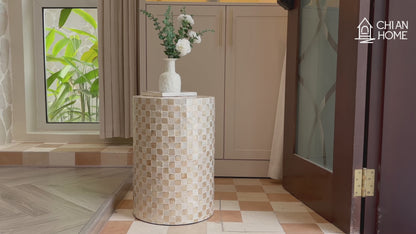 Cylindrical Capiz Shell Side Table - Ivory