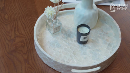 Round Capiz Shell Tray with Handles