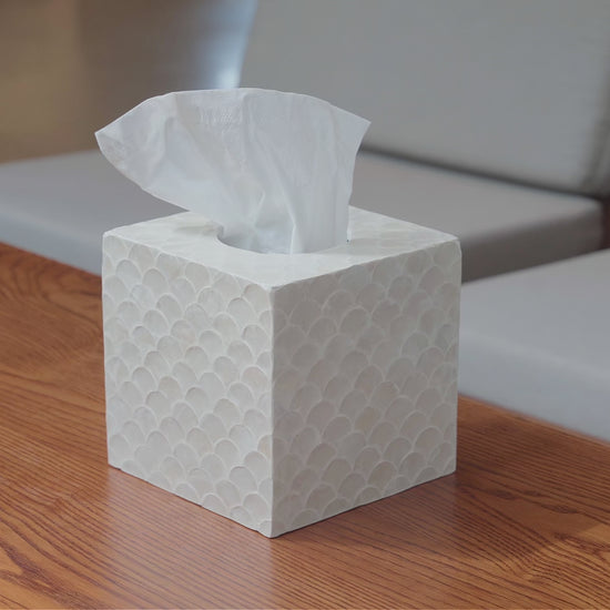 White square capiz shell tissue box cover video showing product details