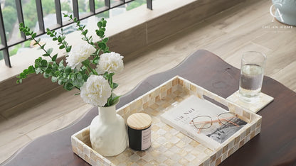 Capiz Shell Rectangular Serving Tray Ivory Checkered
