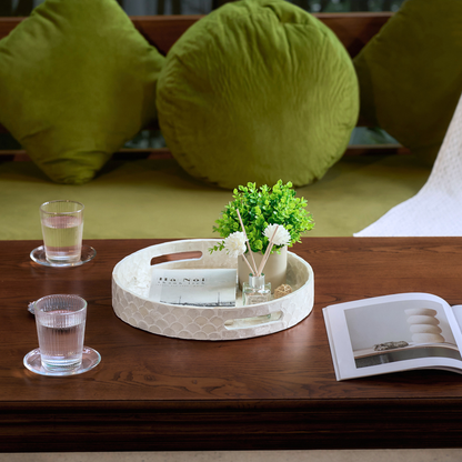 Round Capiz Shell Tray with Handles