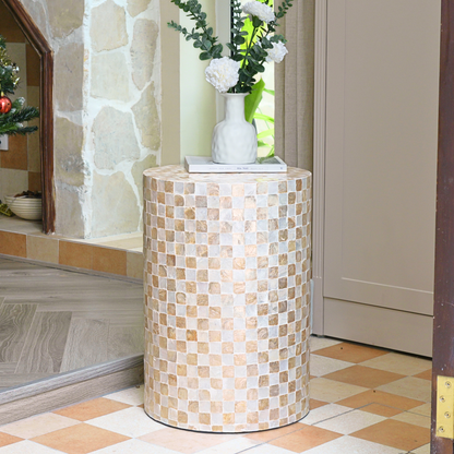 Cylindrical Capiz Side Table - Navy Blue
